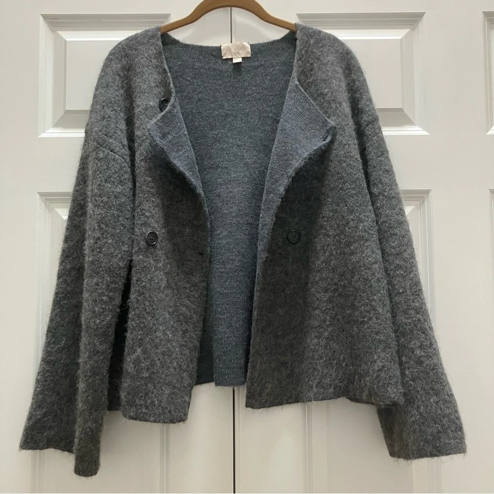 J Crew Collection Alpaca Wool Double Breasted Collarless Sweater Coat Cardigan
